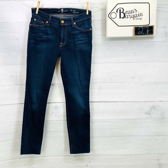 7 For All Mankind 7FAM Womens Jeans The Slim Cigarette Dark Wash Stretch Size 27 - Picture 4 of 11